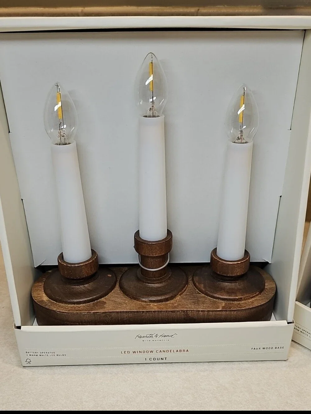 2 SETS Hearth & Hand LED Window Candelabra With Wooden Base